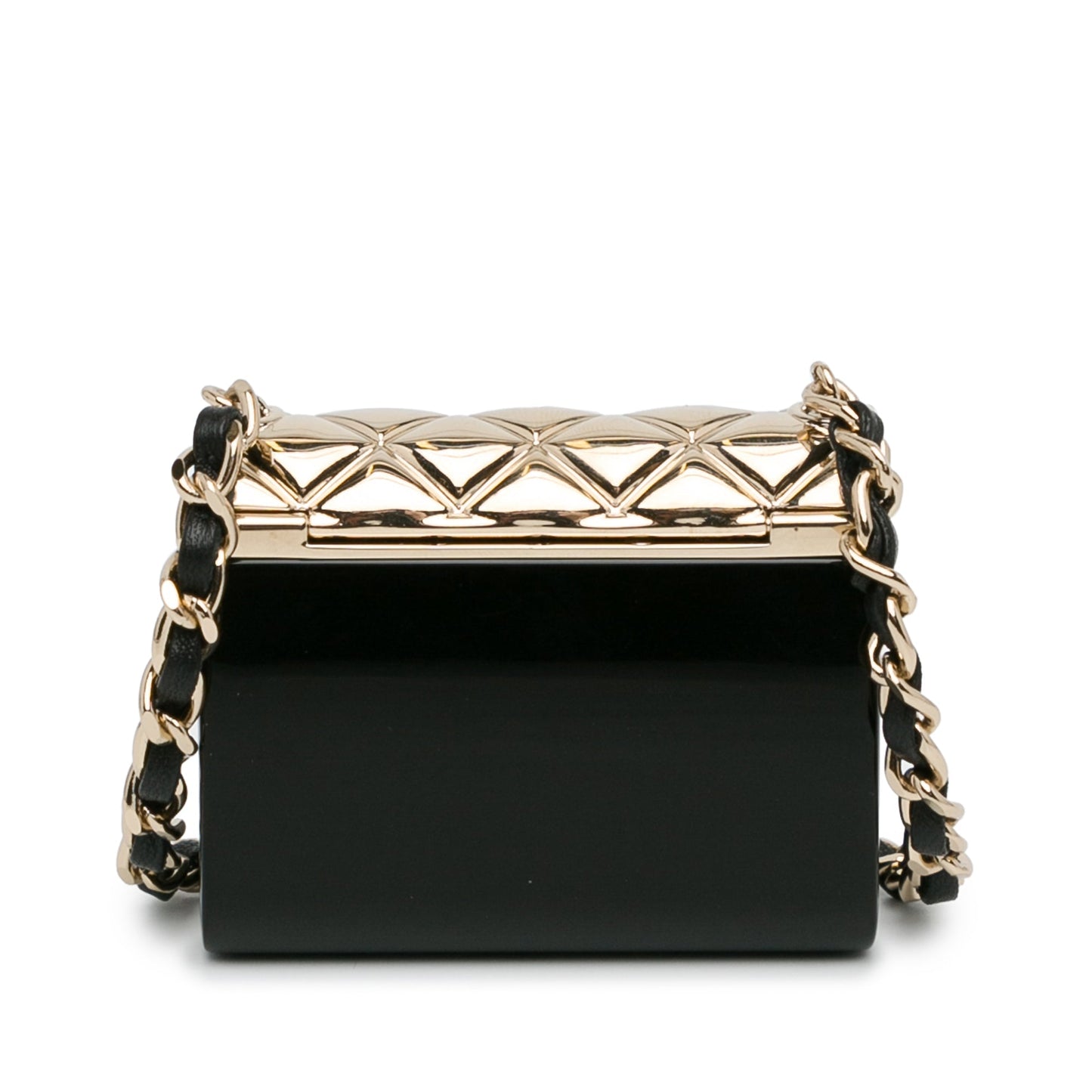 Black Chanel Metal And Resin Chain Flap Pendant Necklace