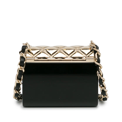Black Chanel Metal And Resin Chain Flap Pendant Necklace