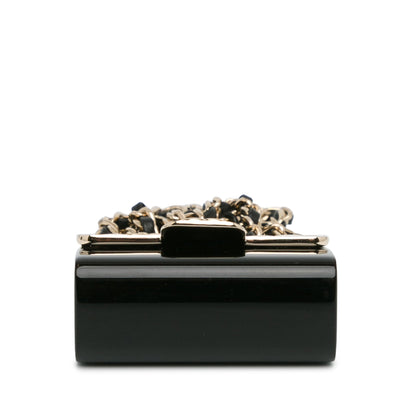 Black Chanel Metal And Resin Chain Flap Pendant Necklace