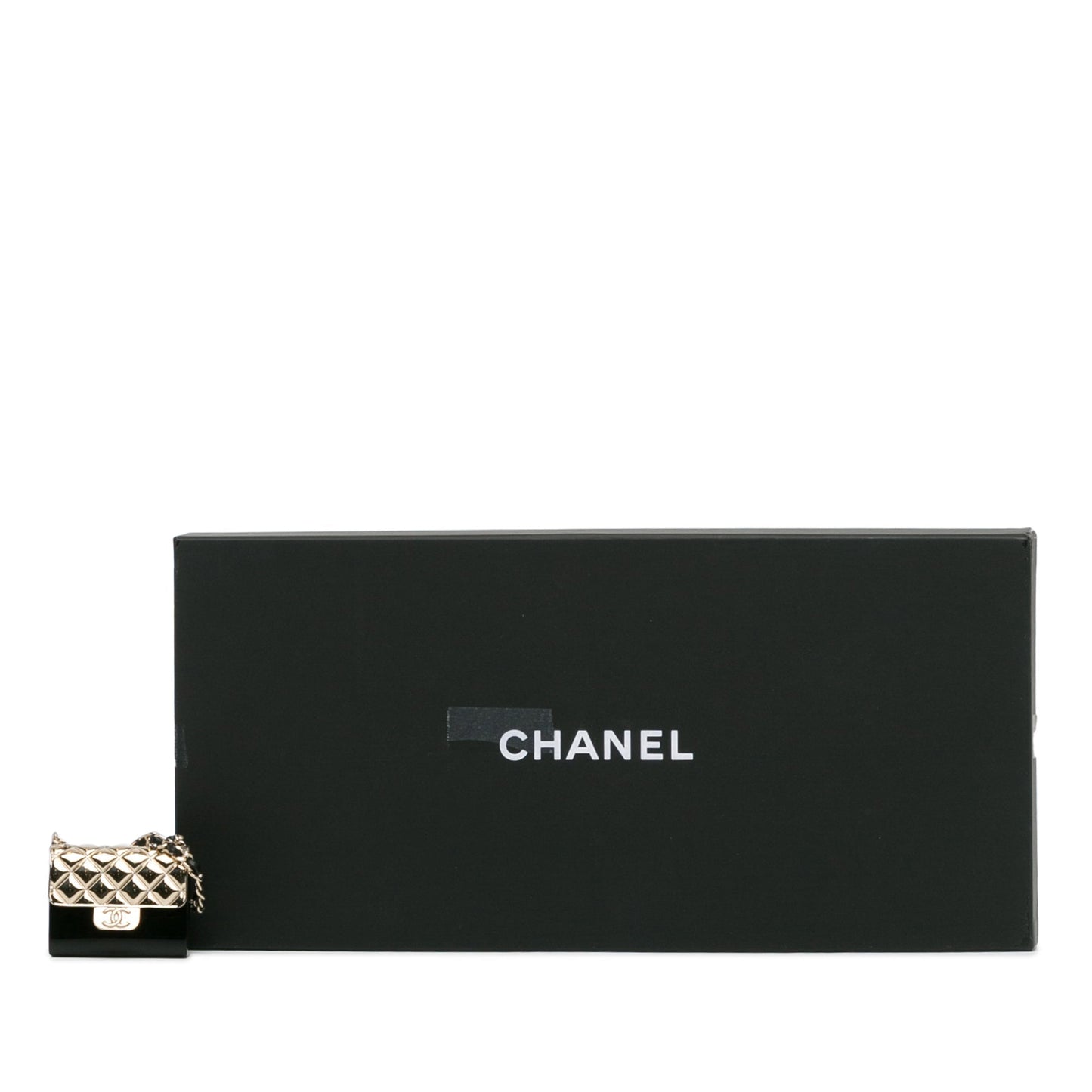 Black Chanel Metal And Resin Chain Flap Pendant Necklace