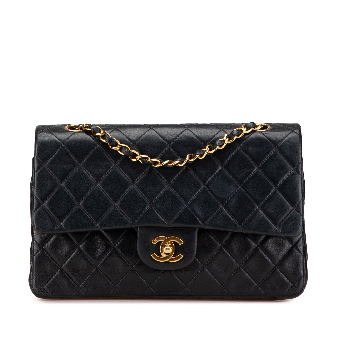 Black Chanel Medium Classic Lambskin Double Flap Shoulder Bag