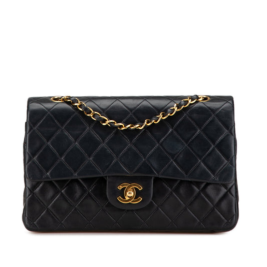 Black Chanel Medium Classic Lambskin Double Flap Shoulder Bag