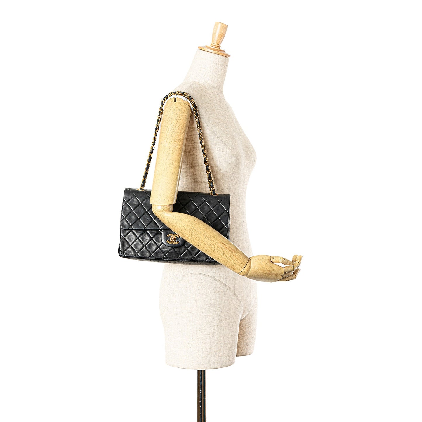 Black Chanel Medium Classic Lambskin Double Flap Shoulder Bag