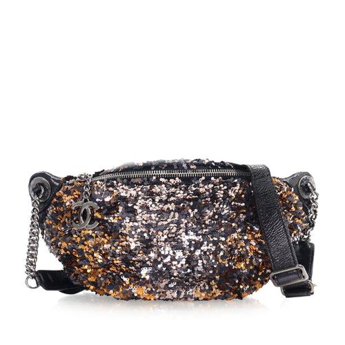 Blue Chanel Sequin Embellished Glazed Calfskin Belt Bag