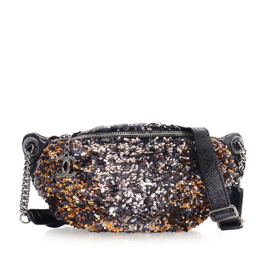 Blue Chanel Sequin Embellished Glazed Calfskin Belt Bag
