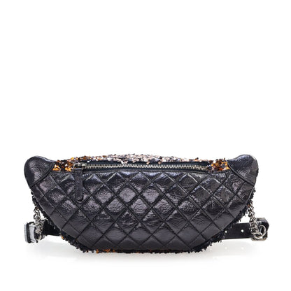Blue Chanel Sequin Embellished Glazed Calfskin Belt Bag