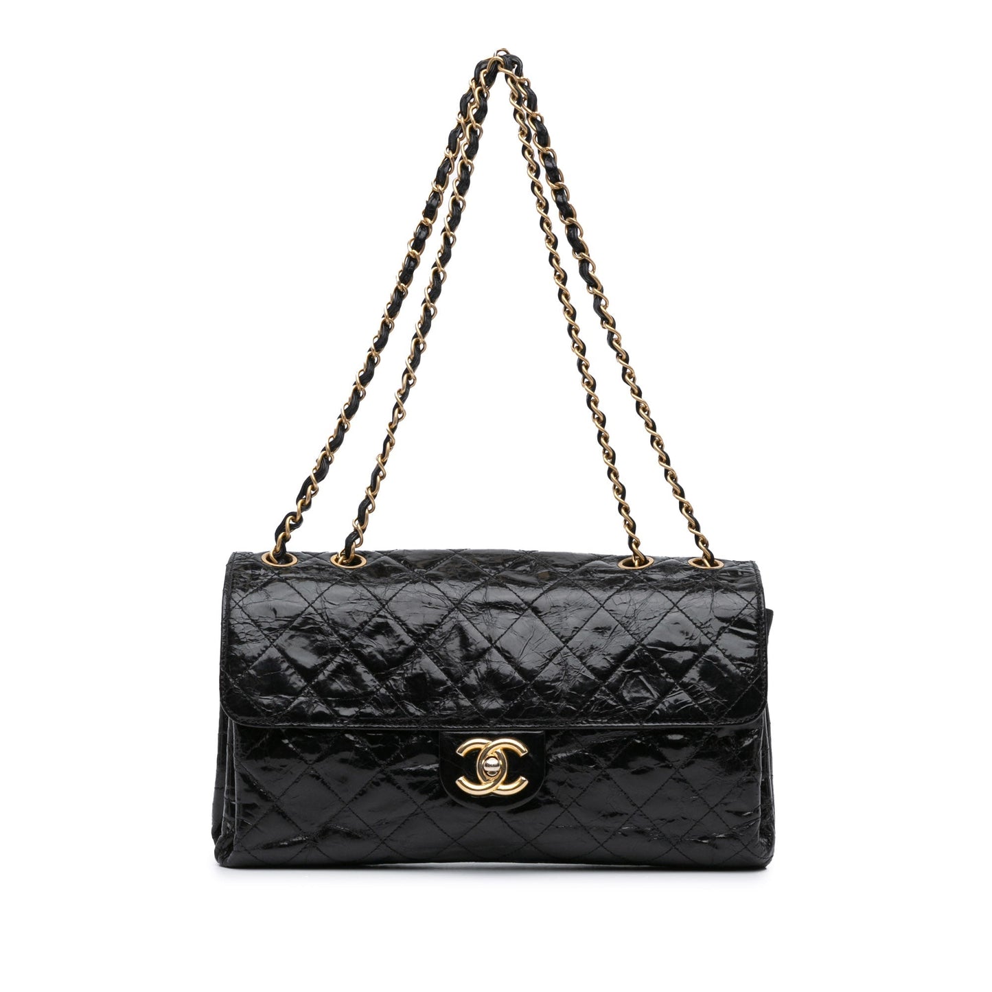 Black Chanel Jumbo Quilted Glazed Calfskin Clams Pocket Flap Shoulder Bag