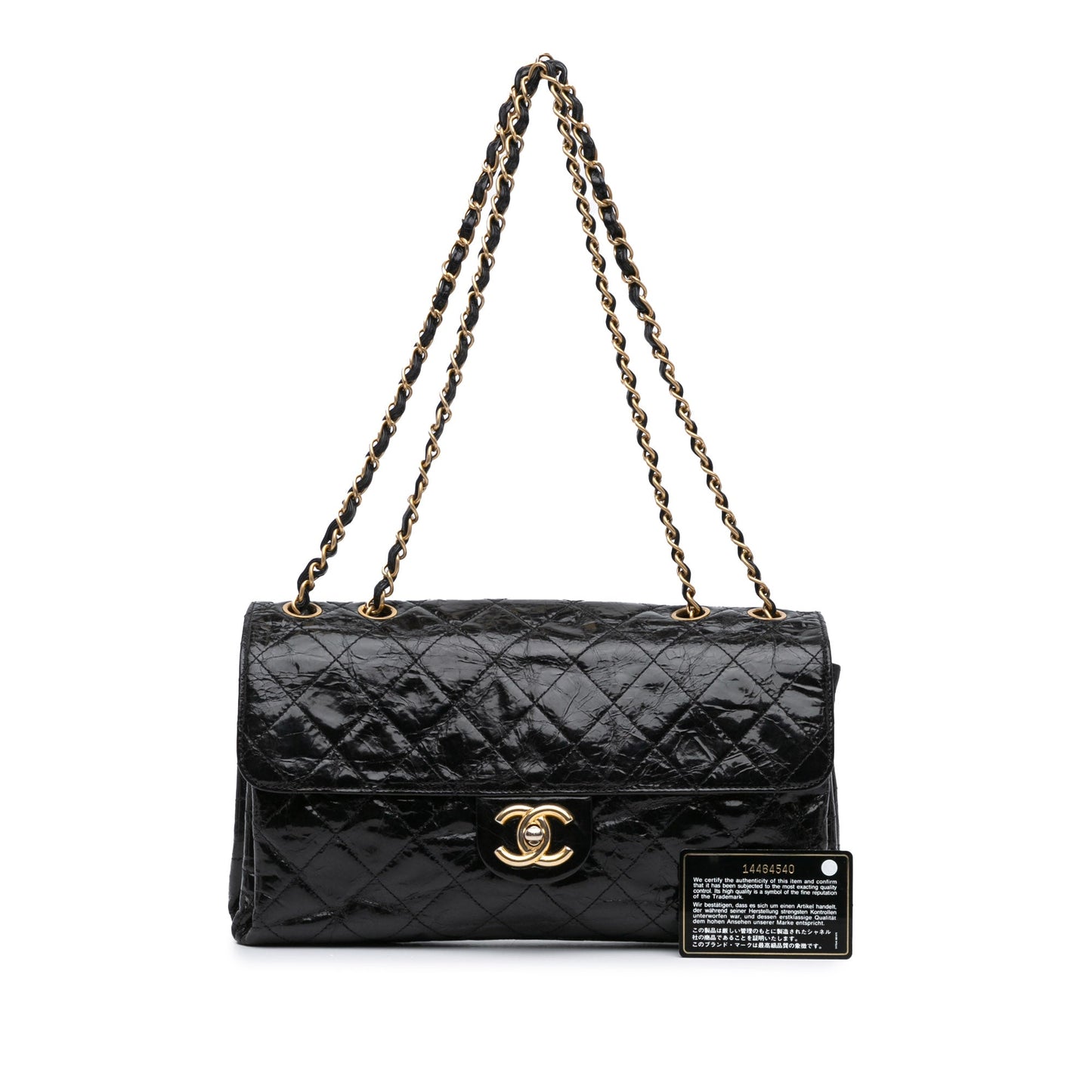 Black Chanel Jumbo Quilted Glazed Calfskin Clams Pocket Flap Shoulder Bag
