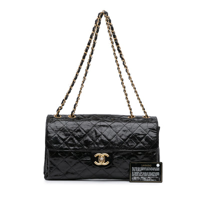 Black Chanel Jumbo Quilted Glazed Calfskin Clams Pocket Flap Shoulder Bag