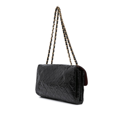 Black Chanel Jumbo Quilted Glazed Calfskin Clams Pocket Flap Shoulder Bag