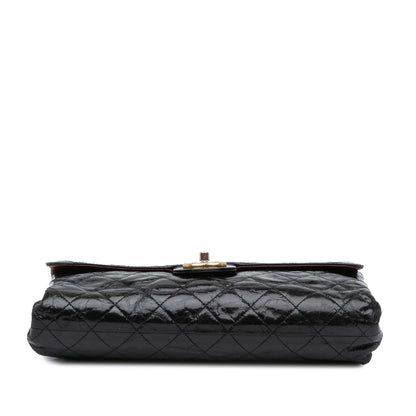 Black Chanel Jumbo Quilted Glazed Calfskin Clams Pocket Flap Shoulder Bag