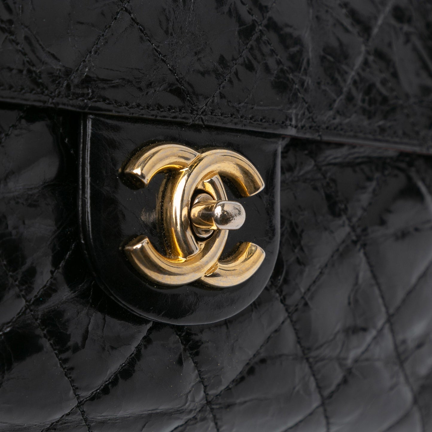 Black Chanel Jumbo Quilted Glazed Calfskin Clams Pocket Flap Shoulder Bag