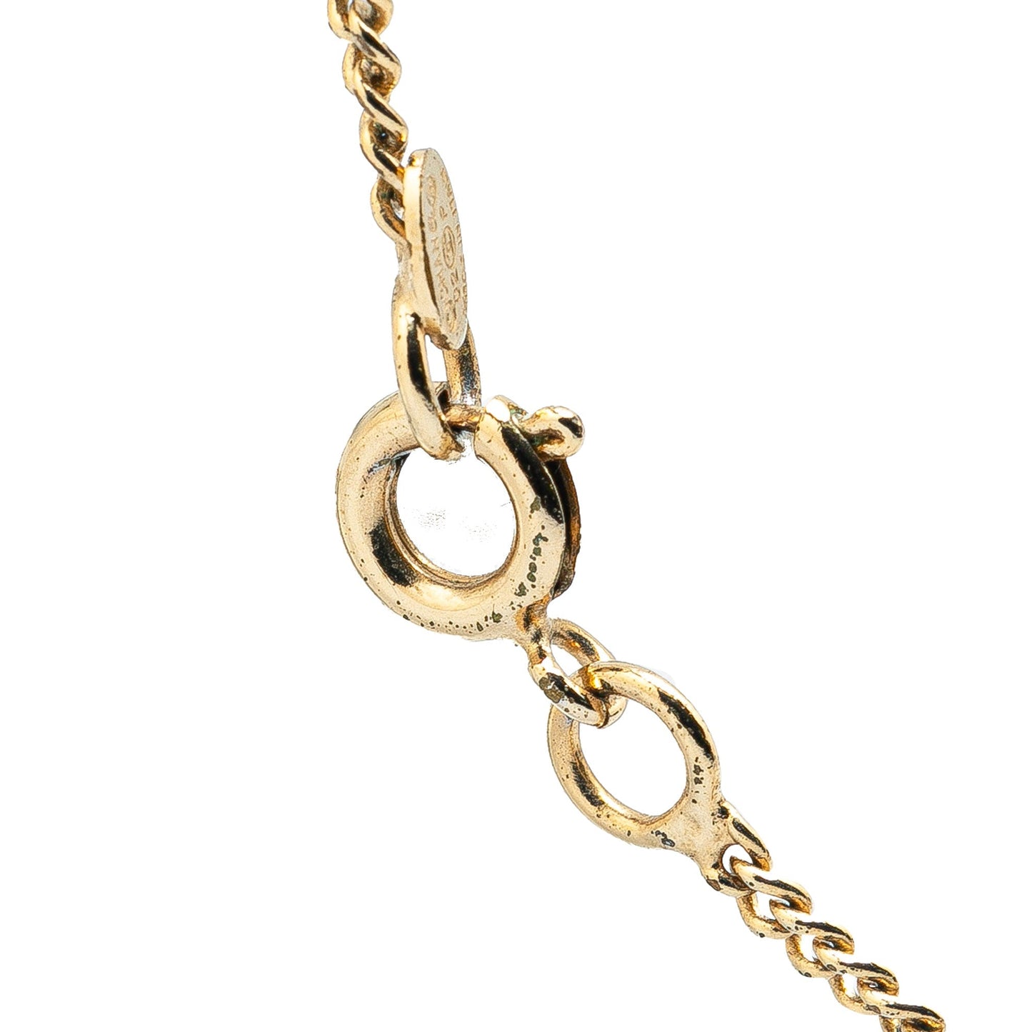 Gold Chanel Gold Plated Rhinestone CC Square Pendant Necklace