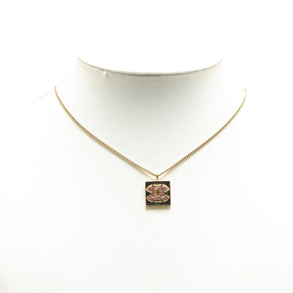 Gold Chanel Gold Plated Rhinestone CC Square Pendant Necklace