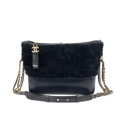 Chanel Navy Shearling Fur and Leather Gabrielle Bag