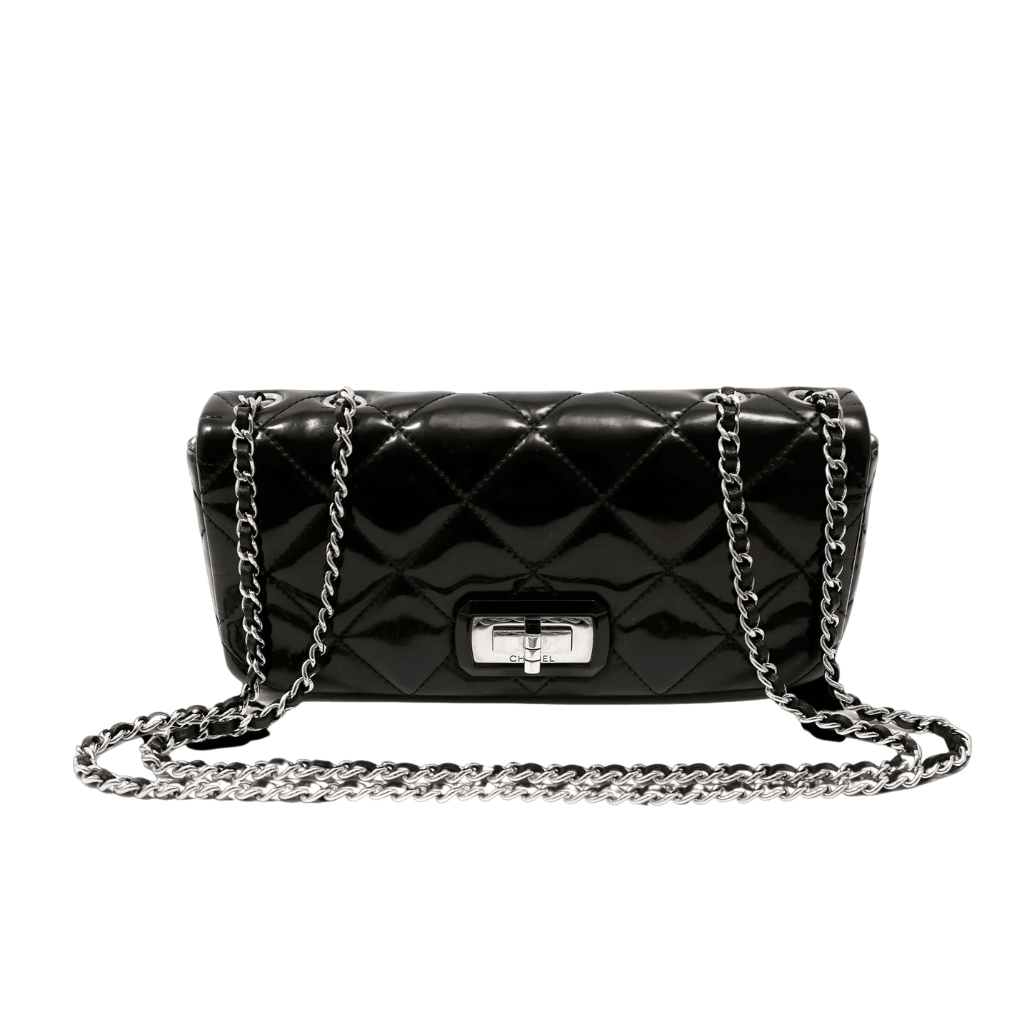 Chanel Black Patent Leather East West Reissue Flap Bag
