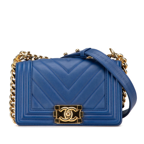 Blue Chanel Small Chevron Lambskin Boy Flap Shoulder Bag