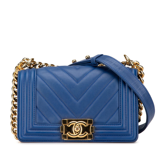 Blue Chanel Small Chevron Lambskin Boy Flap Shoulder Bag