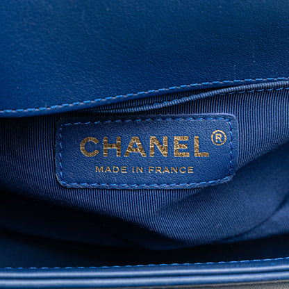 Blue Chanel Small Chevron Lambskin Boy Flap Shoulder Bag