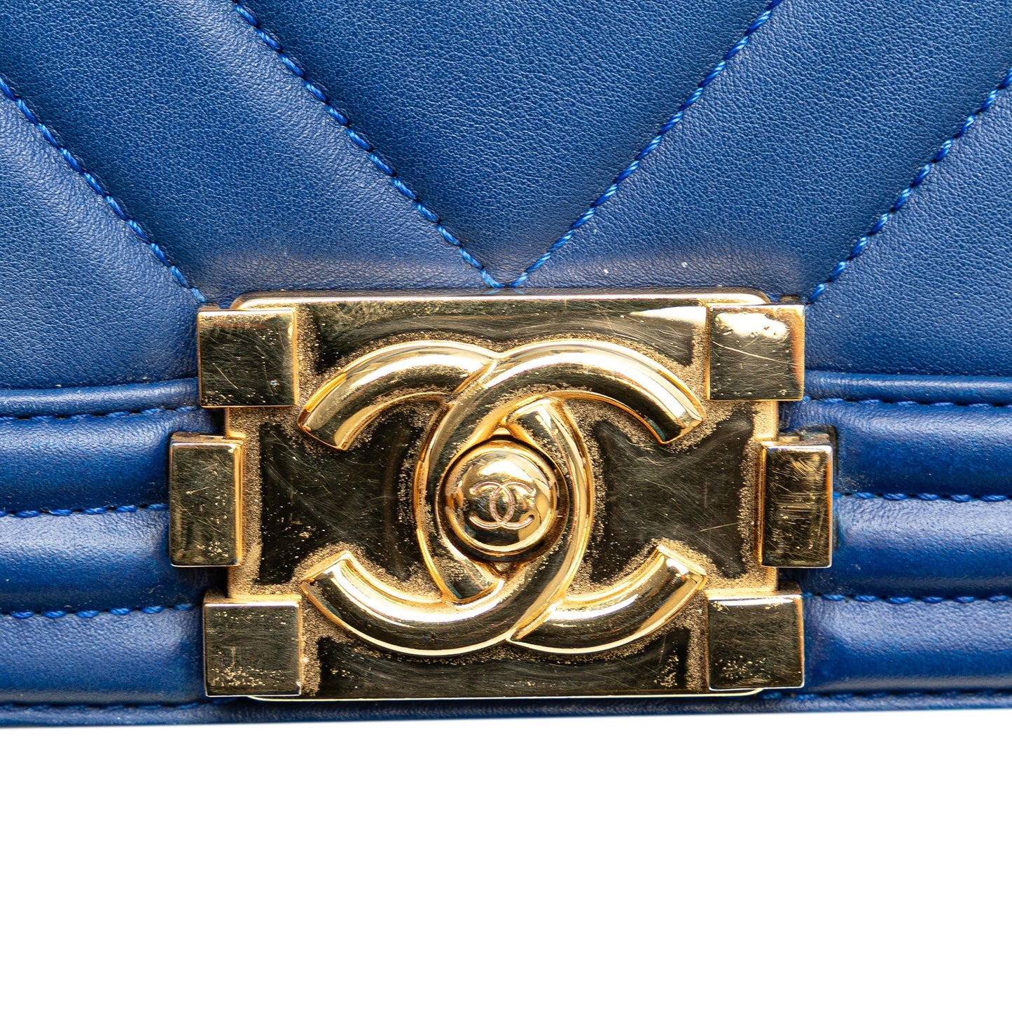 Blue Chanel Small Chevron Lambskin Boy Flap Shoulder Bag