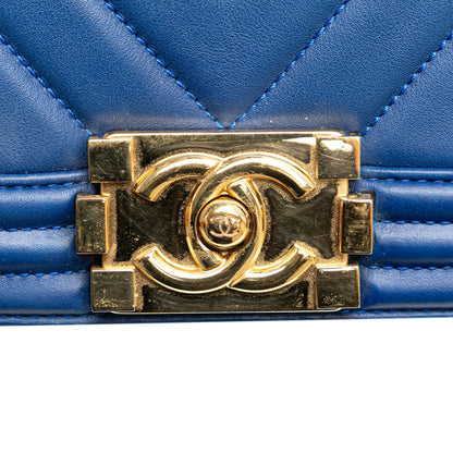 Blue Chanel Small Chevron Lambskin Boy Flap Shoulder Bag