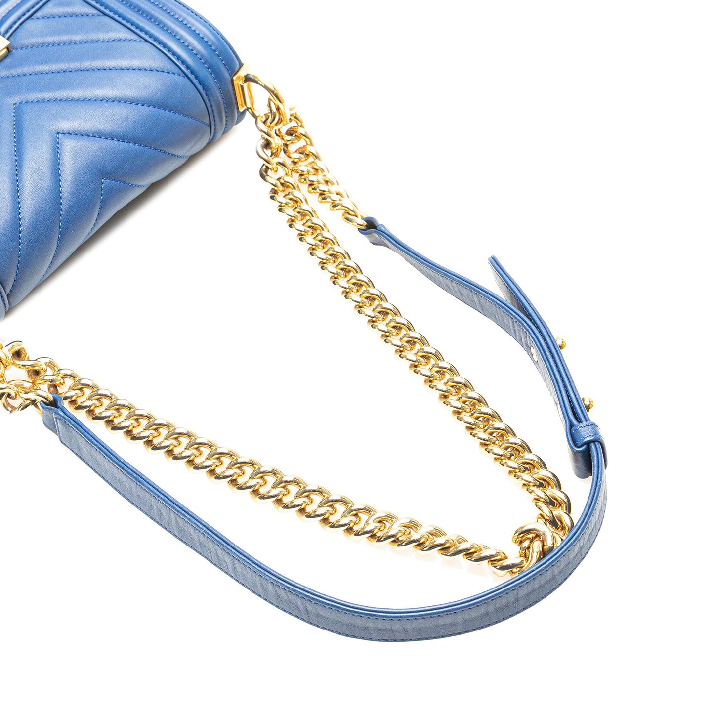 Blue Chanel Small Chevron Lambskin Boy Flap Shoulder Bag