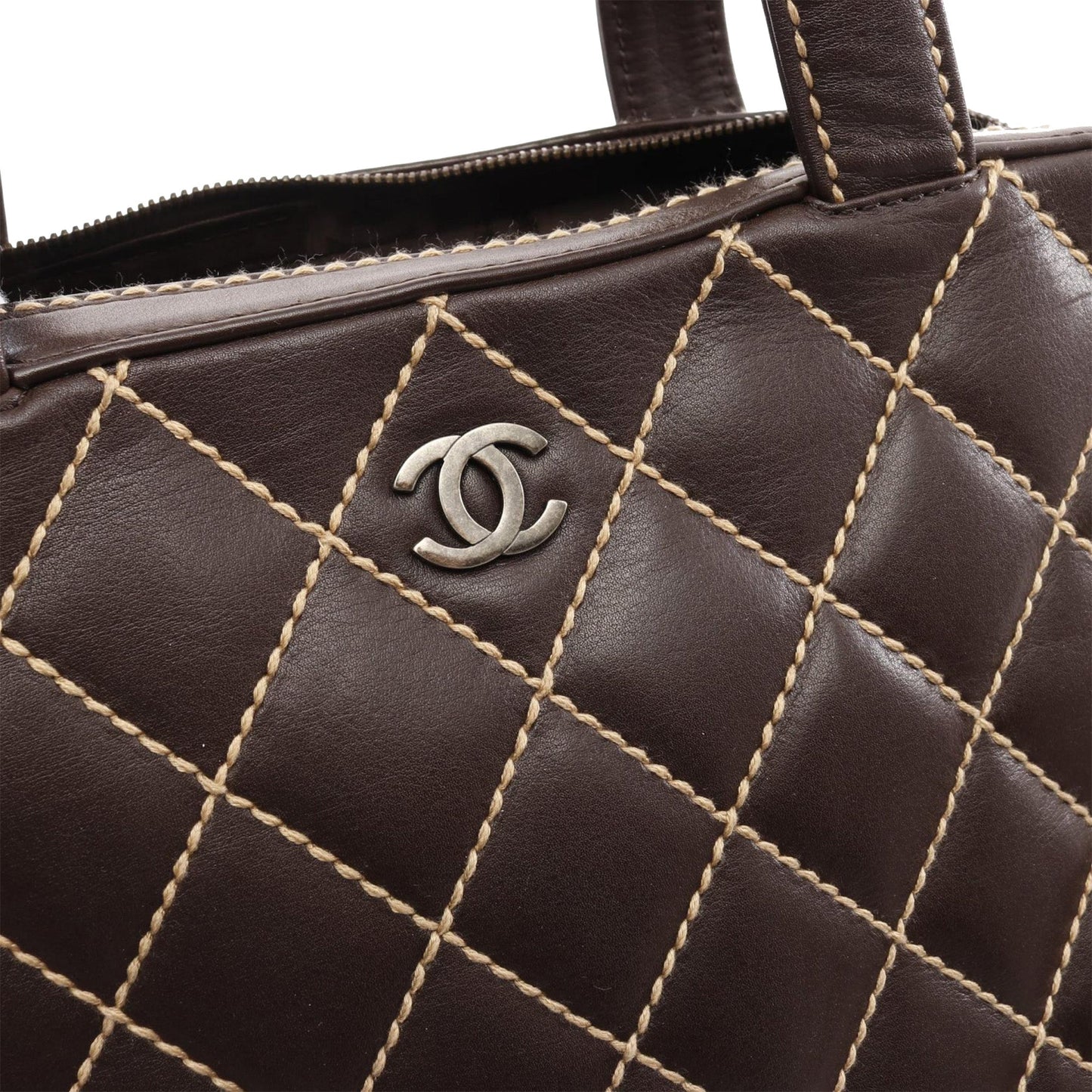 Brown Chanel CC Wild Stitch Calfskin Handbag