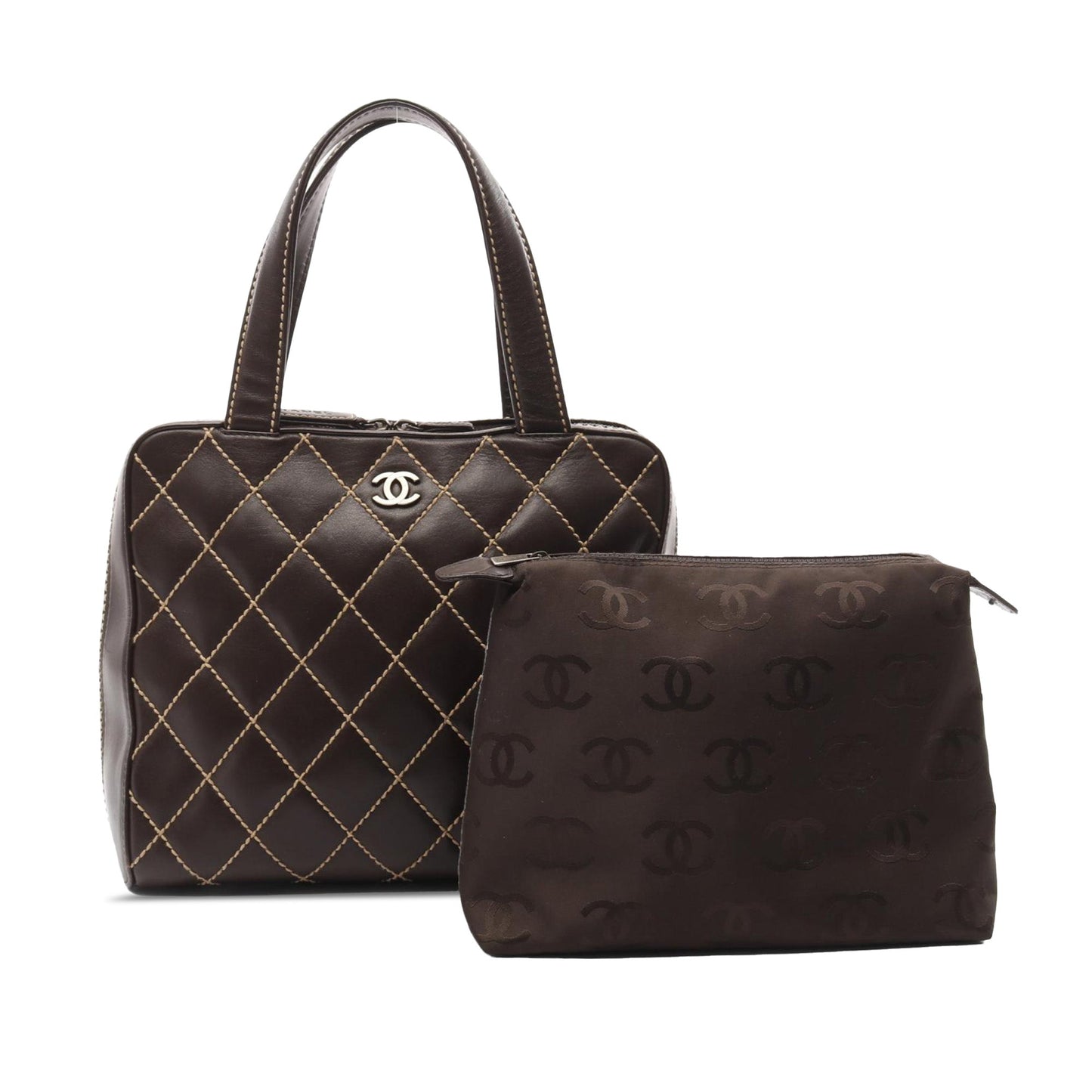 Brown Chanel CC Wild Stitch Calfskin Handbag