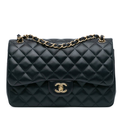 Blue Chanel Jumbo Classic Lambskin Double Flap Shoulder Bag