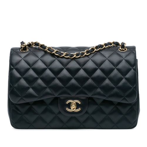 Blue Chanel Jumbo Classic Lambskin Double Flap Shoulder Bag
