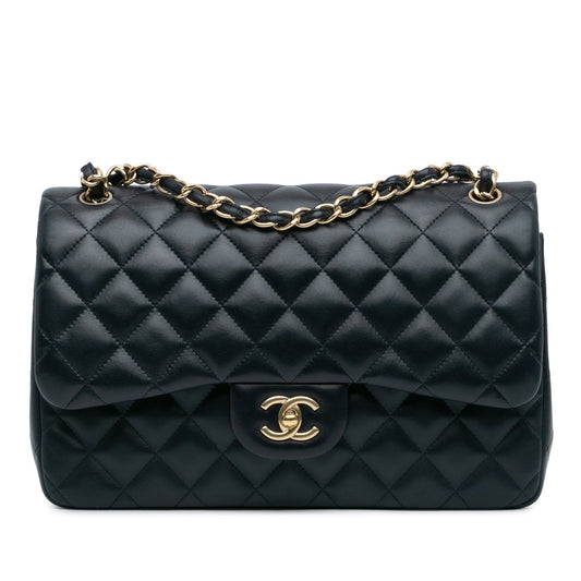 Blue Chanel Jumbo Classic Lambskin Double Flap Shoulder Bag