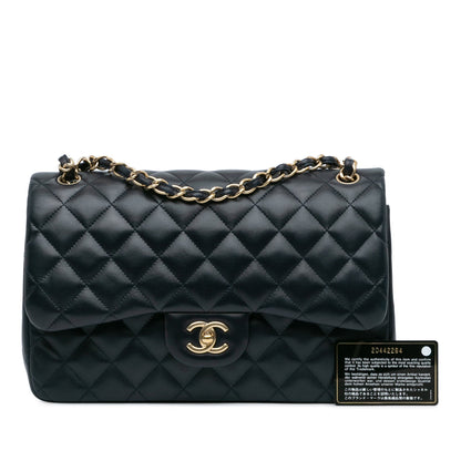 Blue Chanel Jumbo Classic Lambskin Double Flap Shoulder Bag