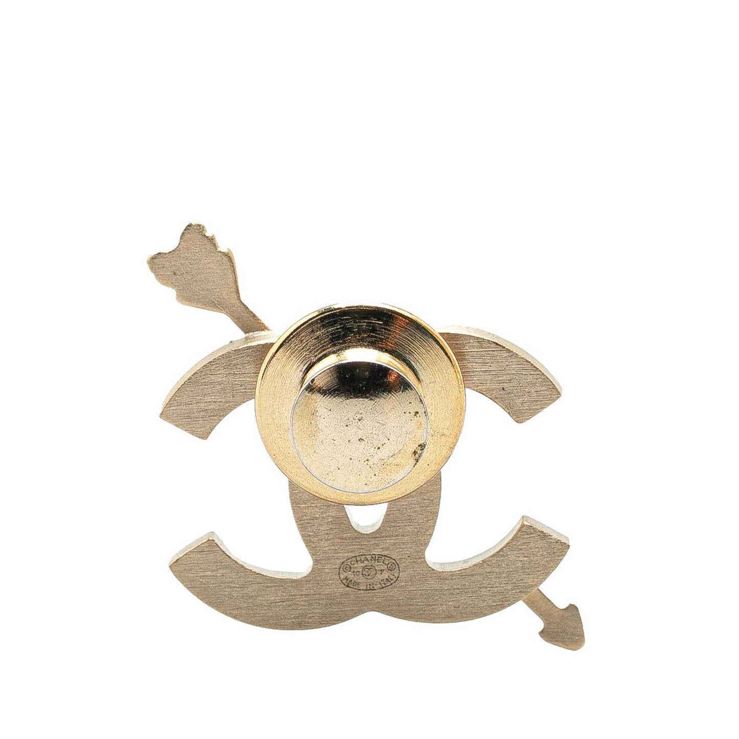 Gold Chanel Gold Plated Enamel CC Cupids Bow Brooch