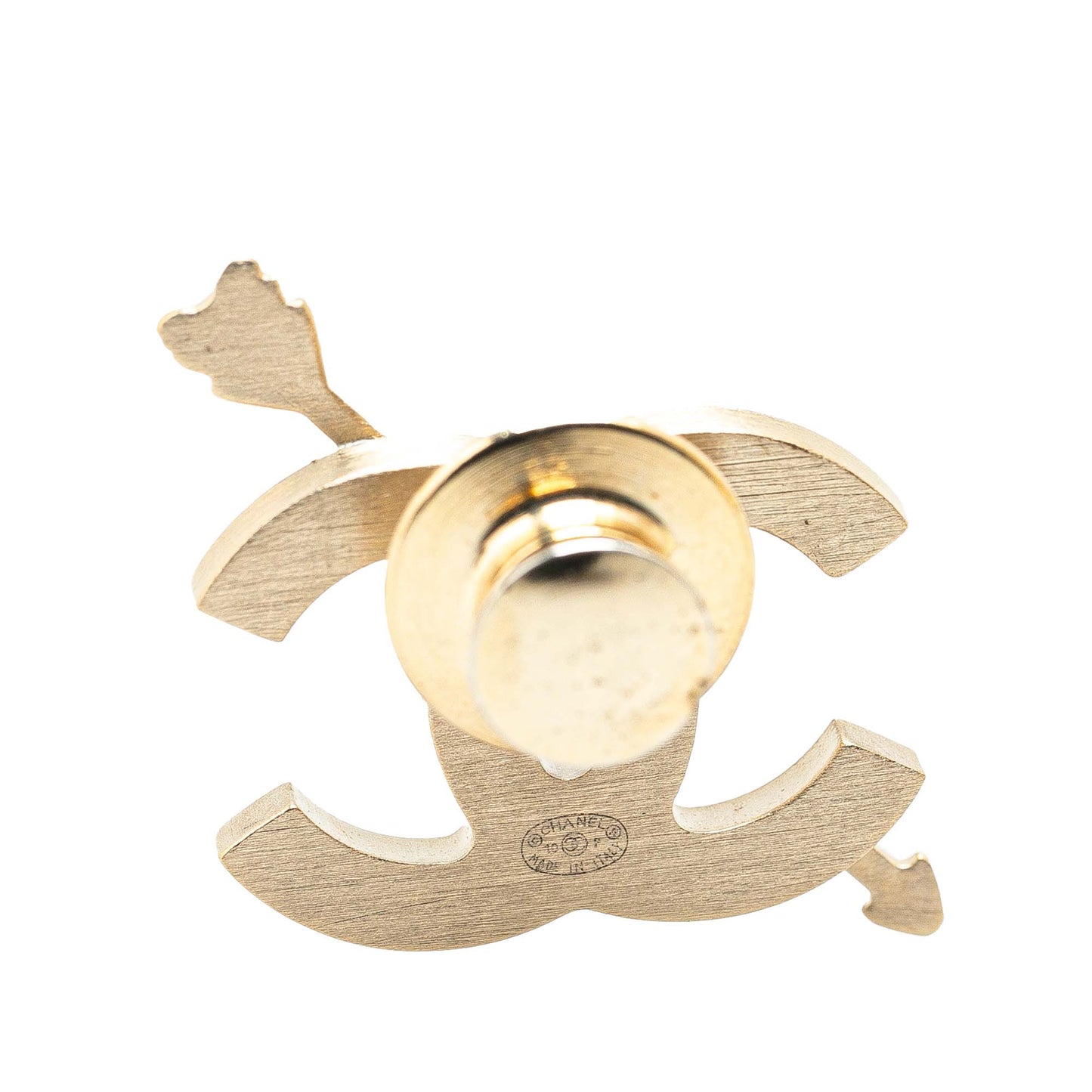 Gold Chanel Gold Plated Enamel CC Cupids Bow Brooch