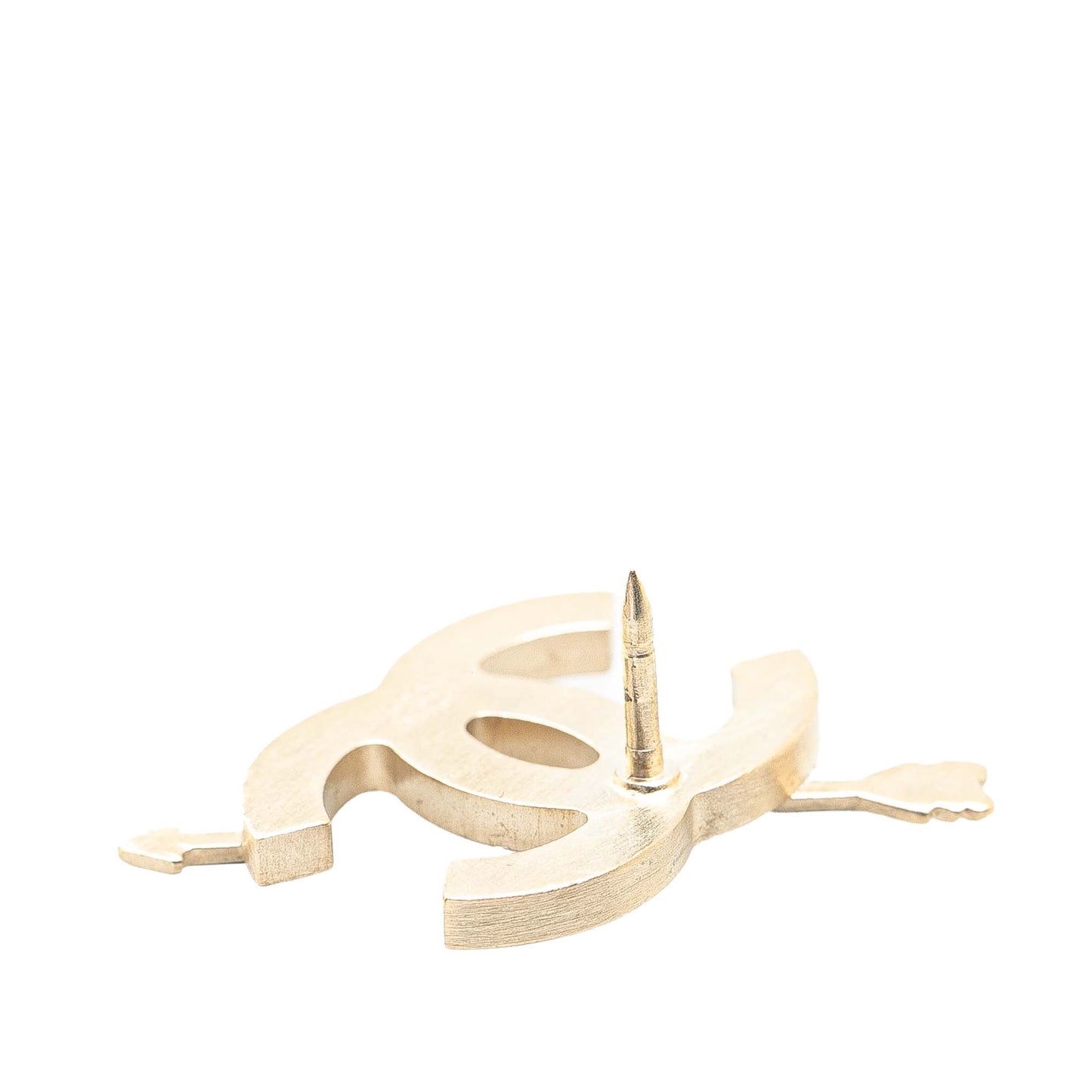 Gold Chanel Gold Plated Enamel CC Cupids Bow Brooch