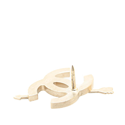Gold Chanel Gold Plated Enamel CC Cupids Bow Brooch