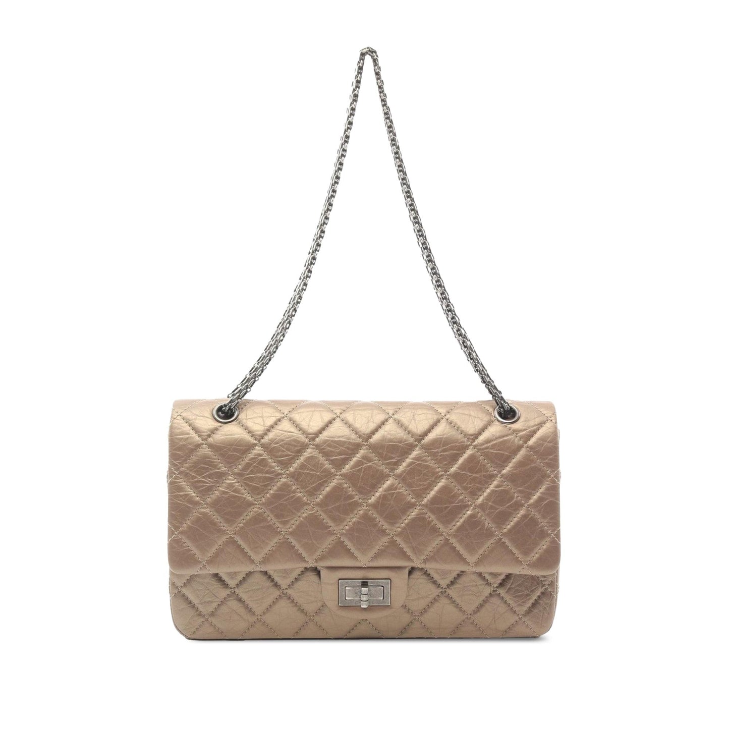 Brown Chanel Reissue 2.55 Aged Metallic Calfskin Double Flap 227 Shoulder Bag