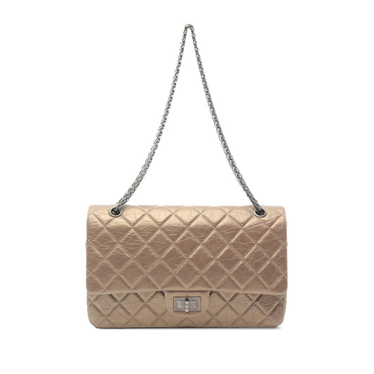 Brown Chanel Reissue 2.55 Aged Metallic Calfskin Double Flap 227 Shoulder Bag
