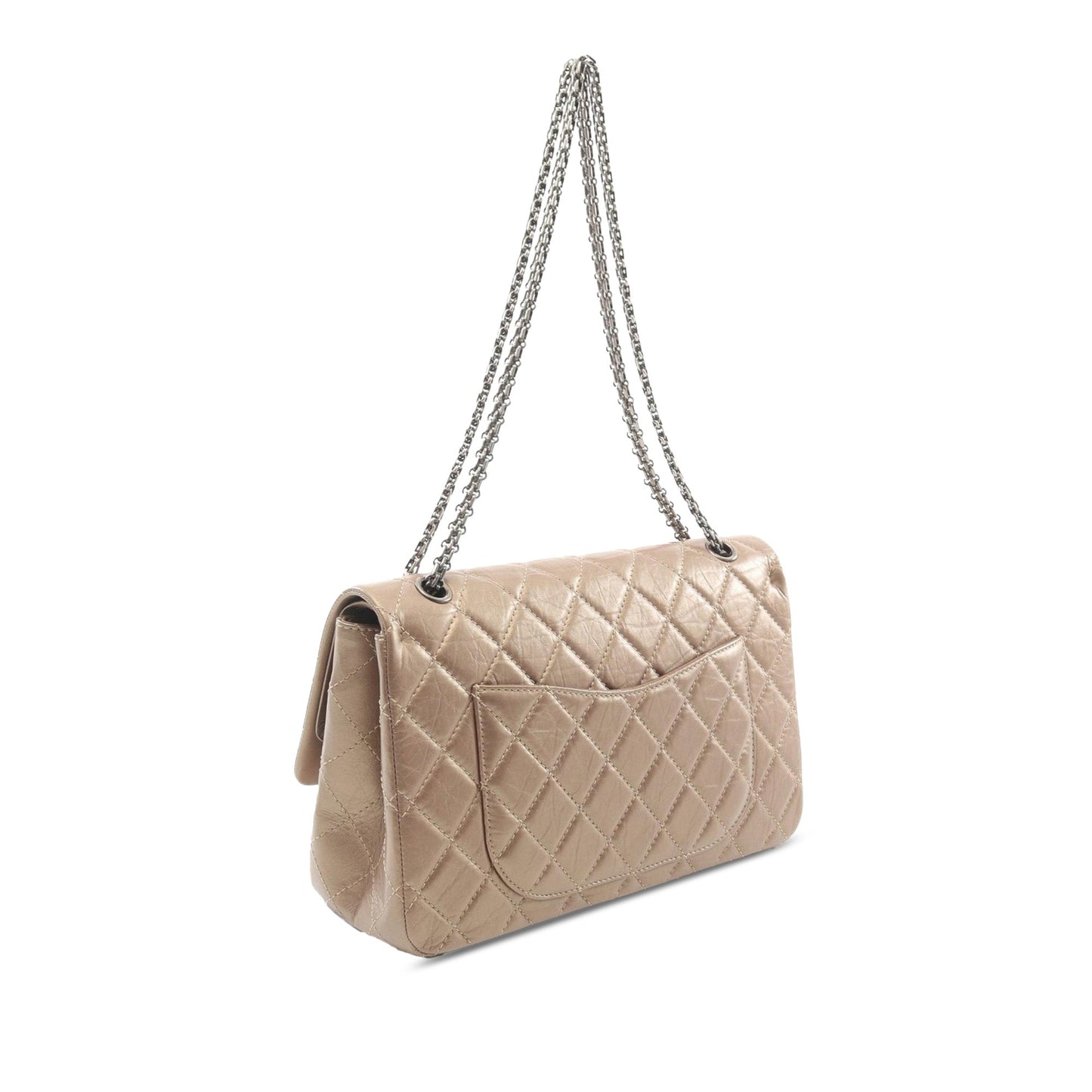 Brown Chanel Reissue 2.55 Aged Metallic Calfskin Double Flap 227 Shoulder Bag