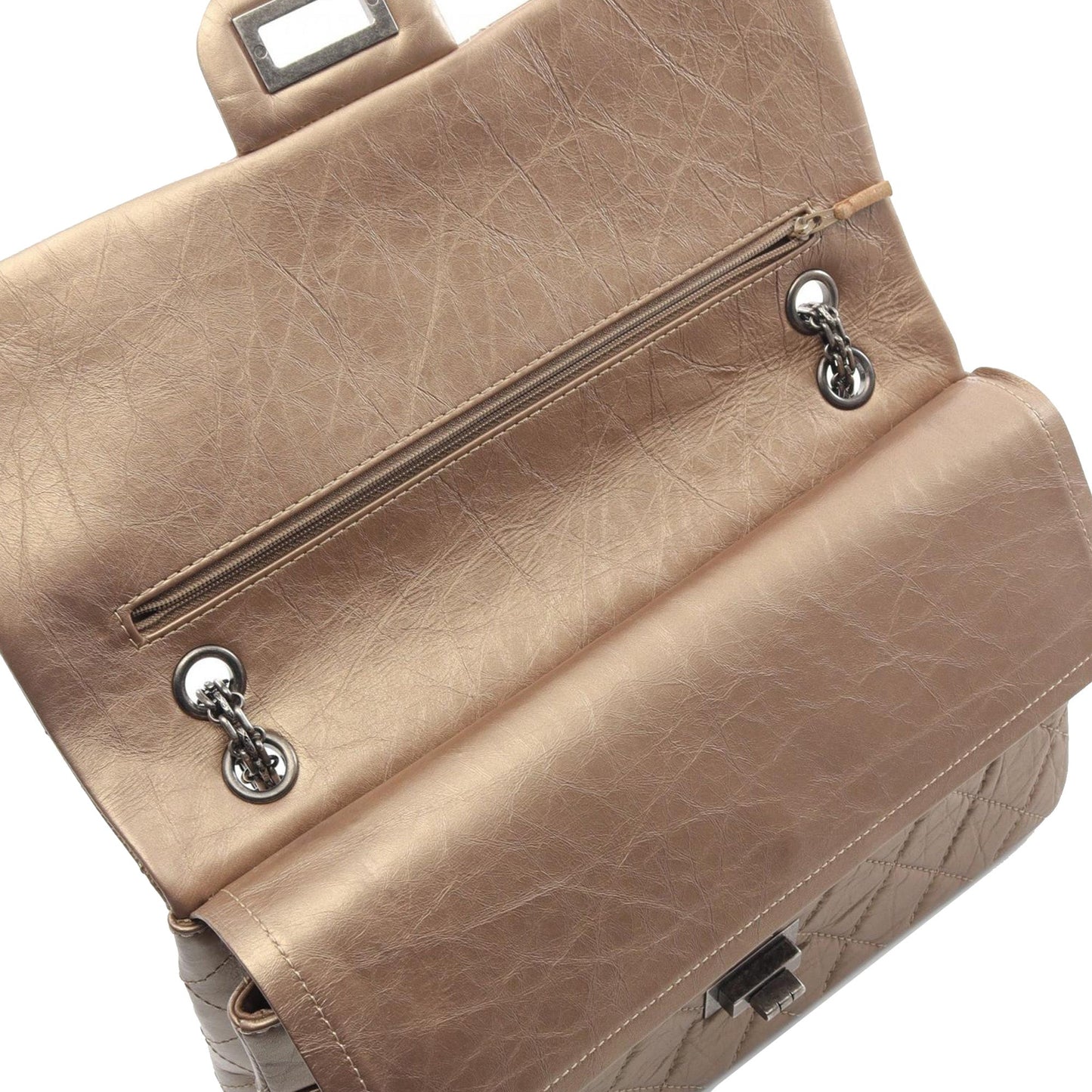 Brown Chanel Reissue 2.55 Aged Metallic Calfskin Double Flap 227 Shoulder Bag