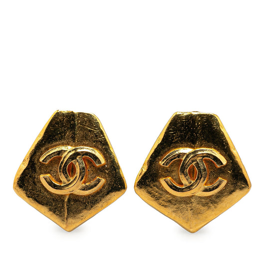 Gold Chanel Gold Plated CC Pentagon Clip On Earrings