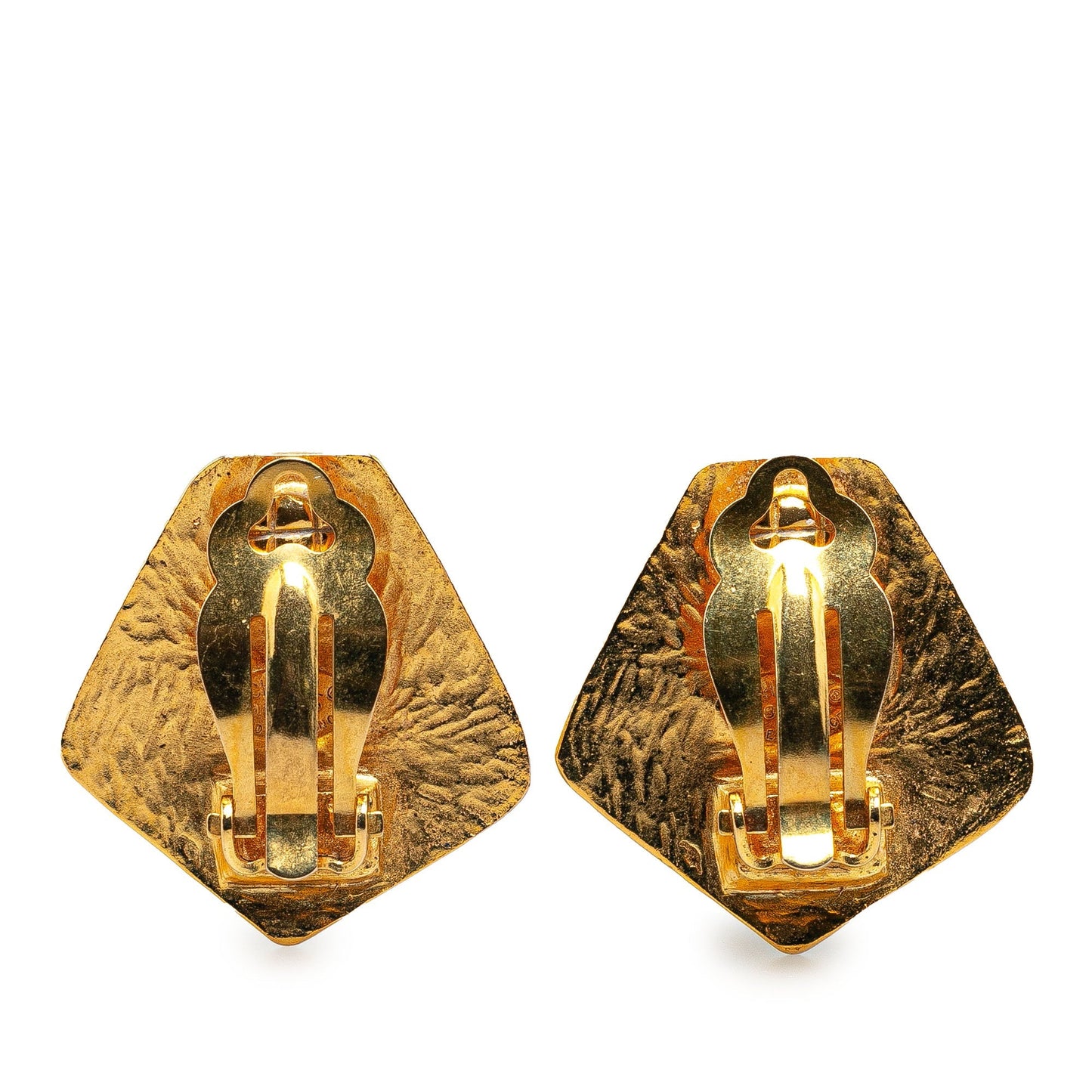Gold Chanel Gold Plated CC Pentagon Clip On Earrings