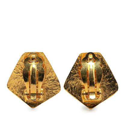 Gold Chanel Gold Plated CC Pentagon Clip On Earrings