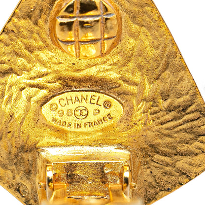 Gold Chanel Gold Plated CC Pentagon Clip On Earrings