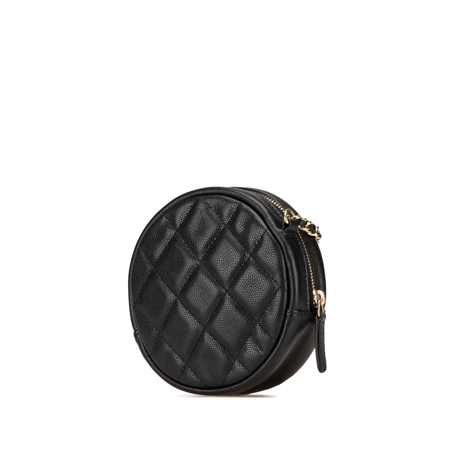 Black Chanel CC Quilted Caviar Round Clutch With Chain Crossbody Bag