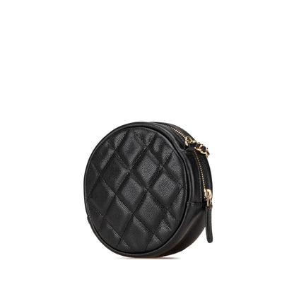 Black Chanel CC Quilted Caviar Round Clutch With Chain Crossbody Bag