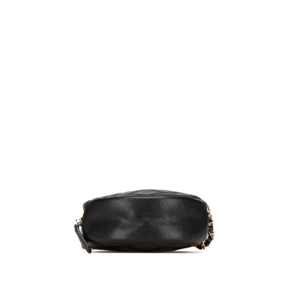 Black Chanel CC Quilted Caviar Round Clutch With Chain Crossbody Bag
