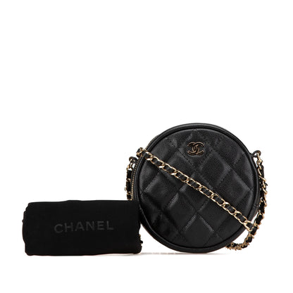 Black Chanel CC Quilted Caviar Round Clutch With Chain Crossbody Bag