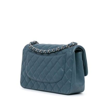 Blue Chanel Jumbo Classic Lambskin Double Flap Shoulder Bag