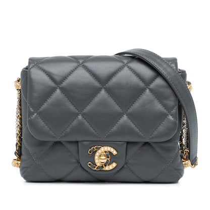 Gray Chanel Mini Quilted Lambskin Crush on Chains Flap Crossbody Bag